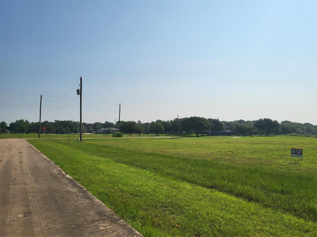 a view of a green field with an ocean view