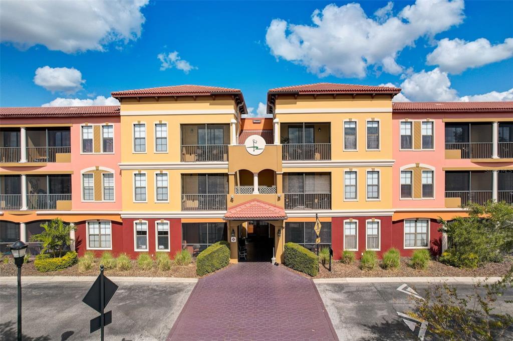 a front view of a building with street view