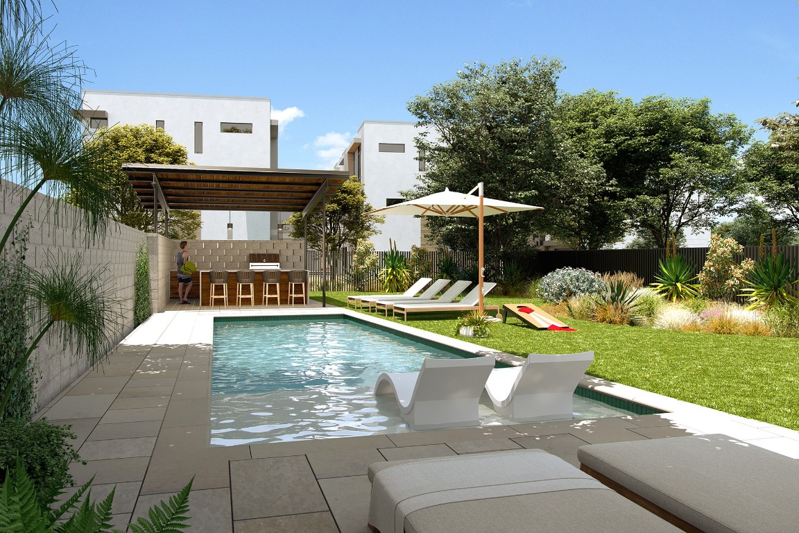 Pool with outdoor kitchen