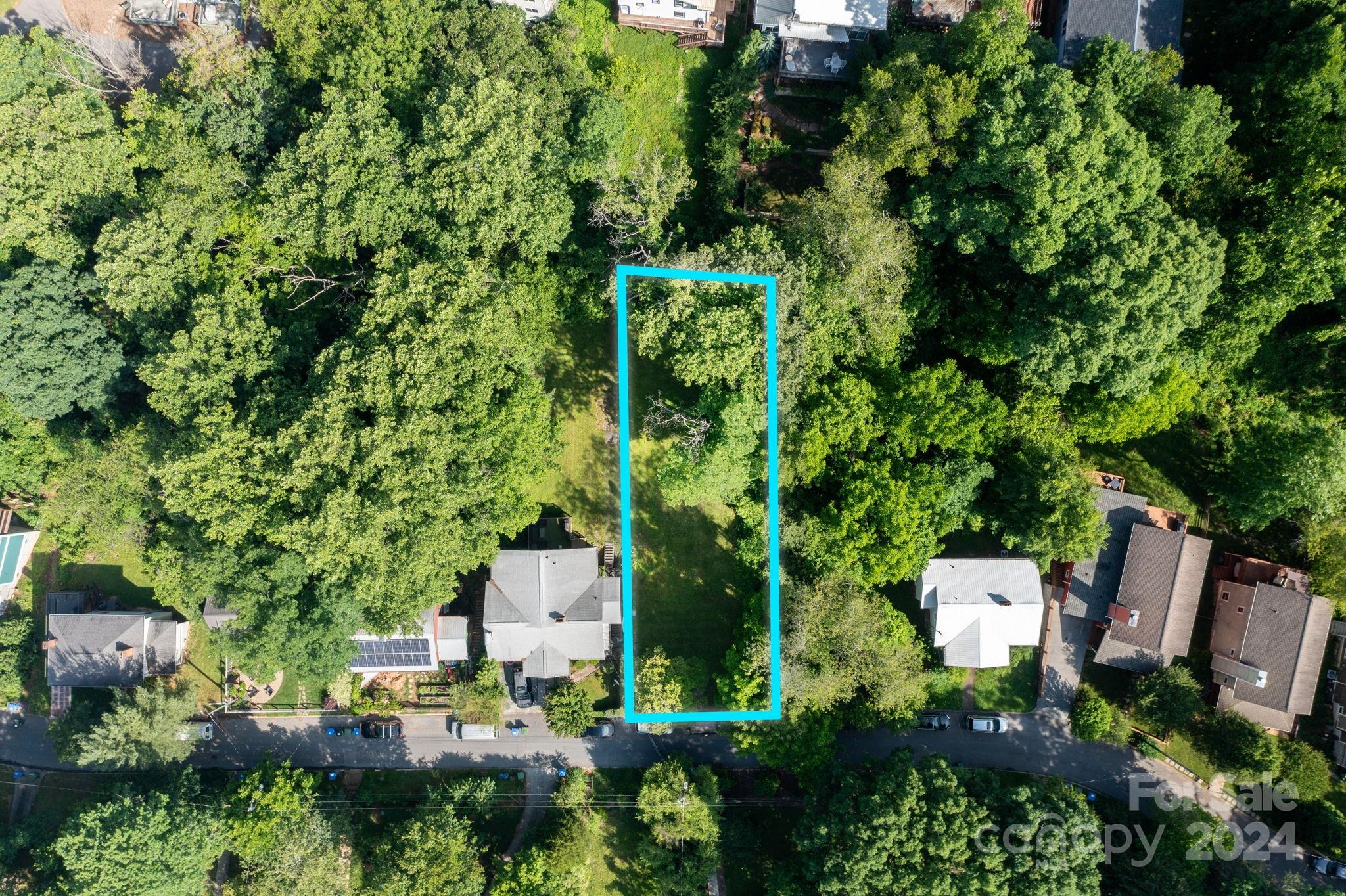 an aerial view of a house with a yard and plants