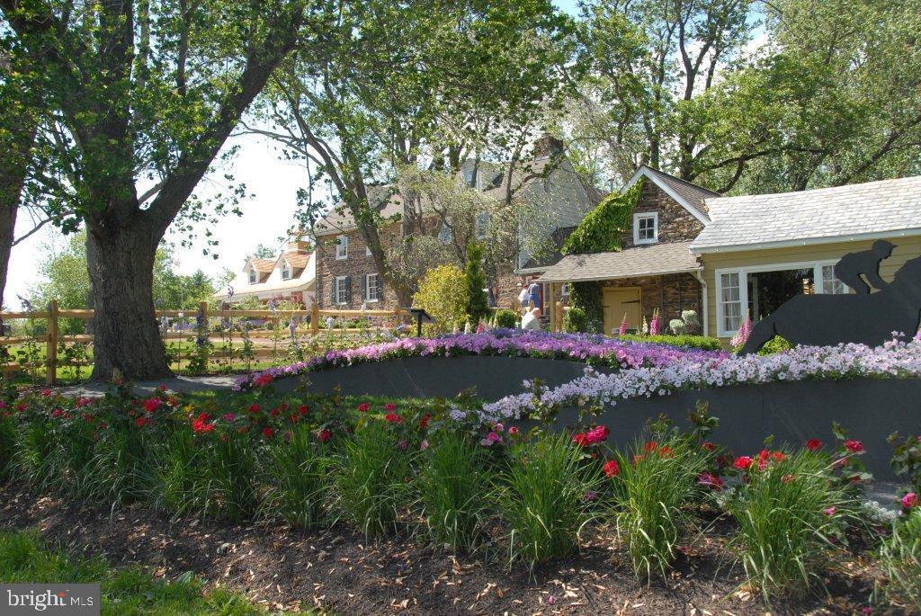 a view of house with yard and a garden