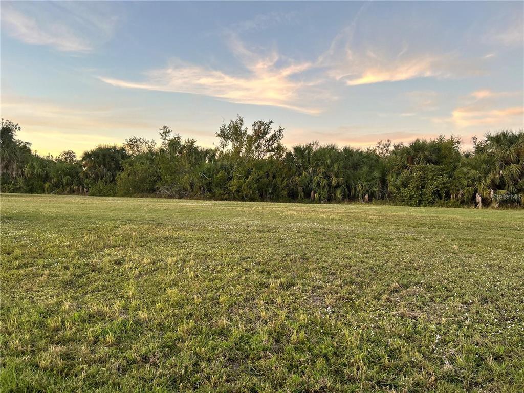 a view of a field with an outdoor space