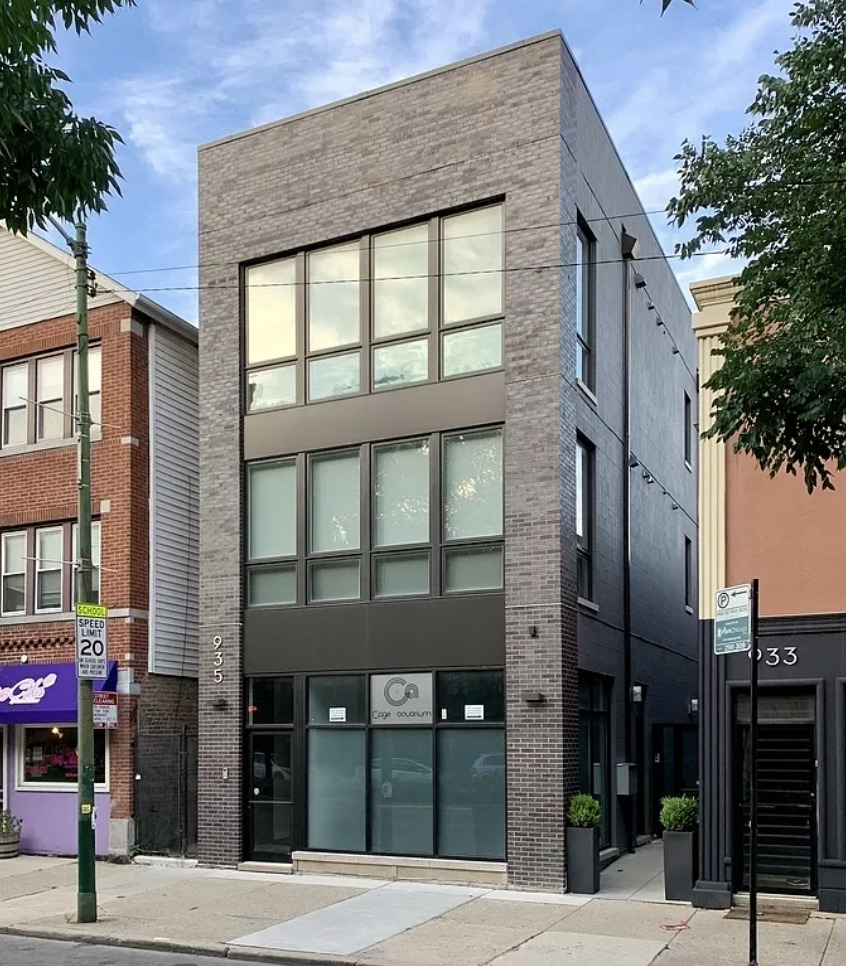 a front view of a building with street