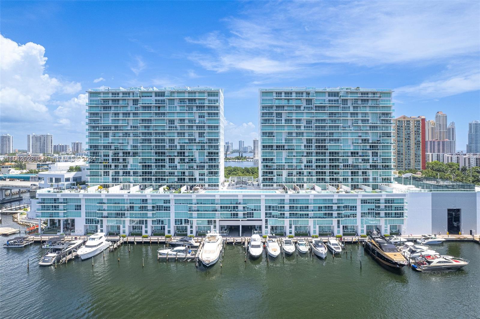 a water body with tall buildings