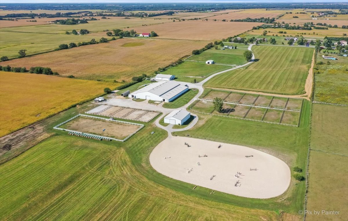 an aerial view of a swimming pool