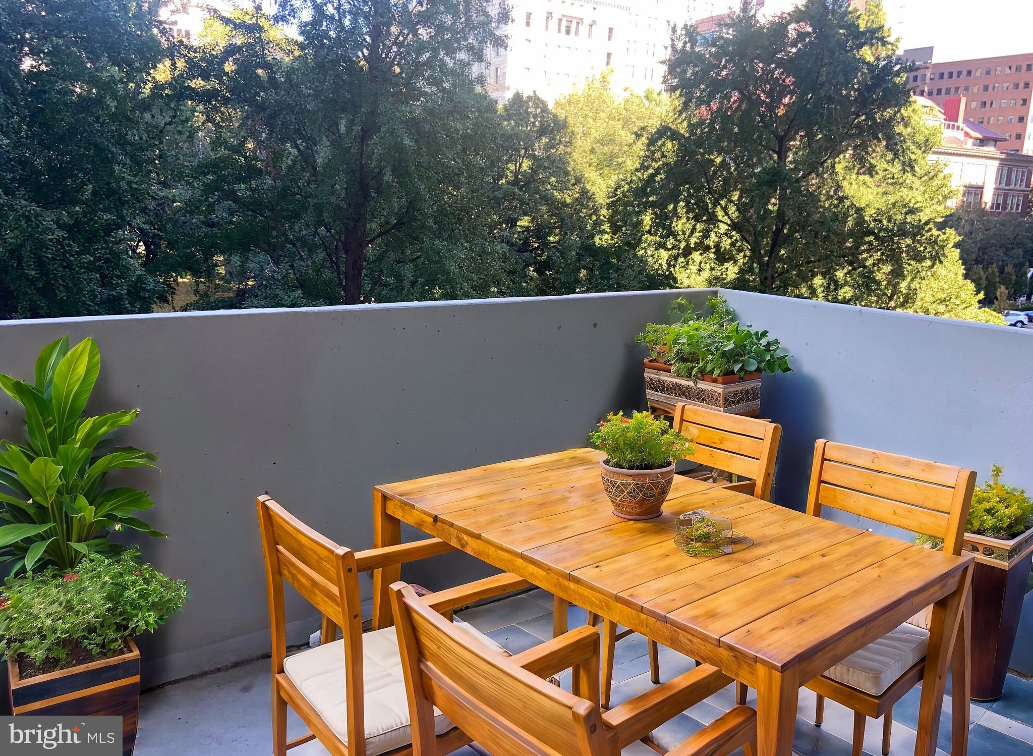 a view of a outdoor seating area with potted plants