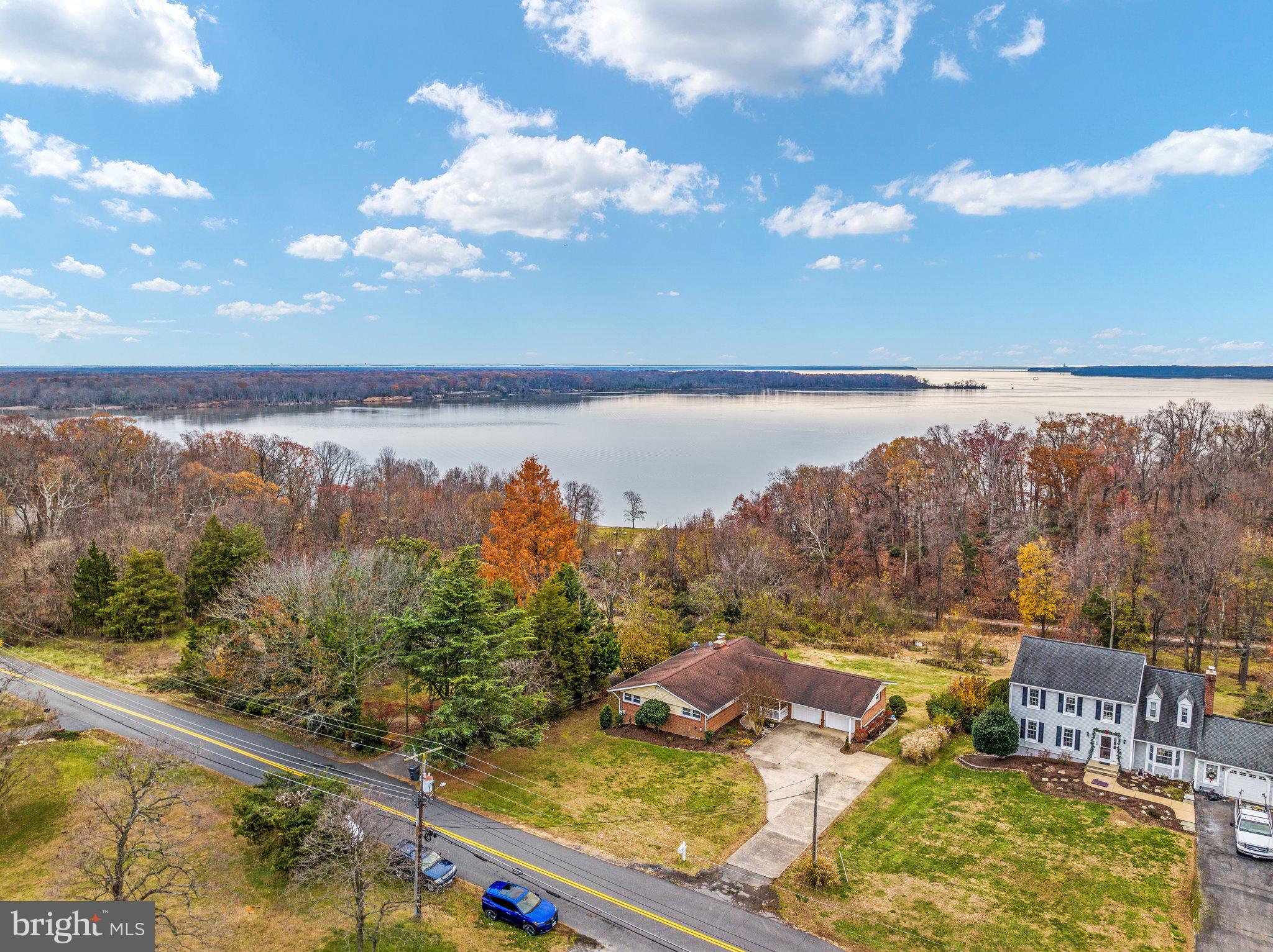 a view of a lake from a yard