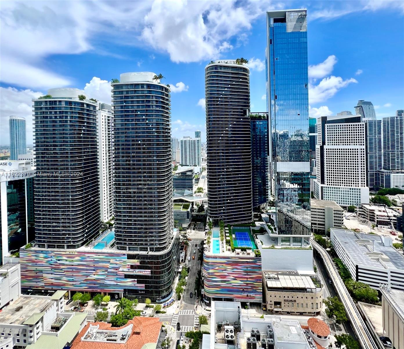 a view of city with balcony and patio