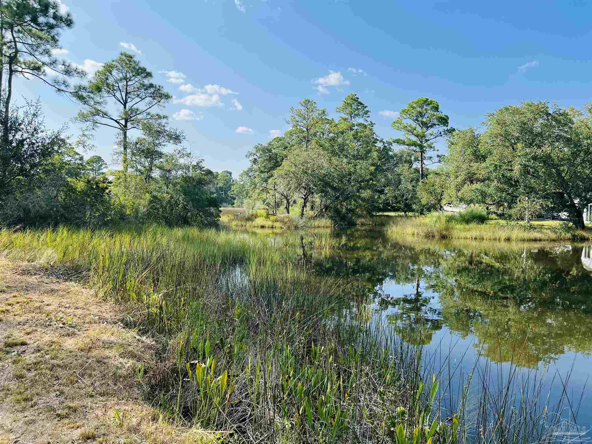 a view of lake with green space