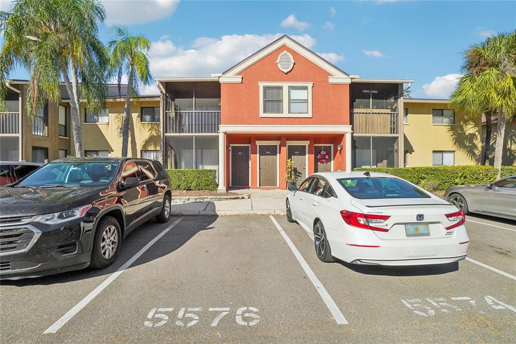 a car parked in front of a house