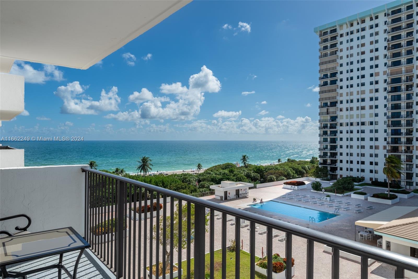 a view of a balcony with an outdoor space