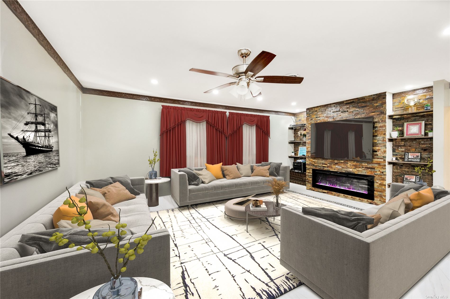 a living room with furniture and a flat screen tv