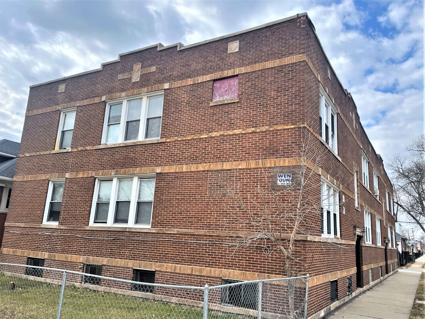 a view of a building with a large windows