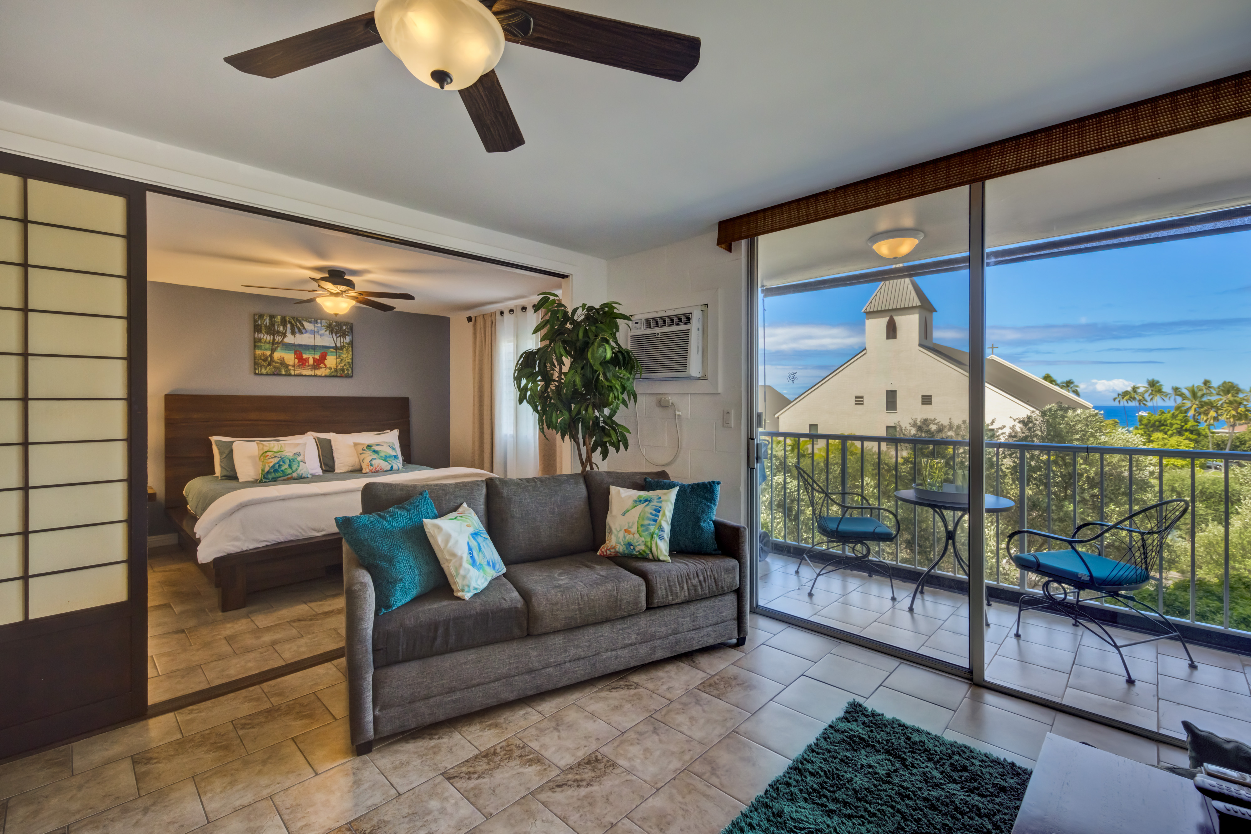 a living room with furniture