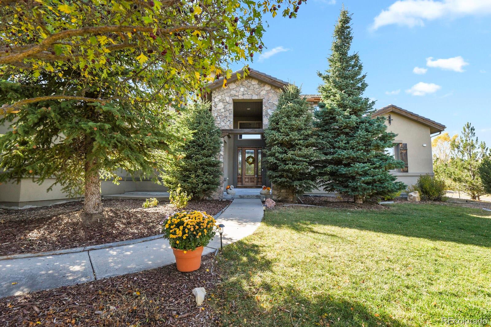 a front view of a house with yard