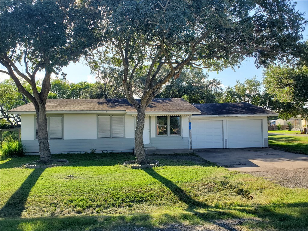 a view of a backyard with a garden and trees