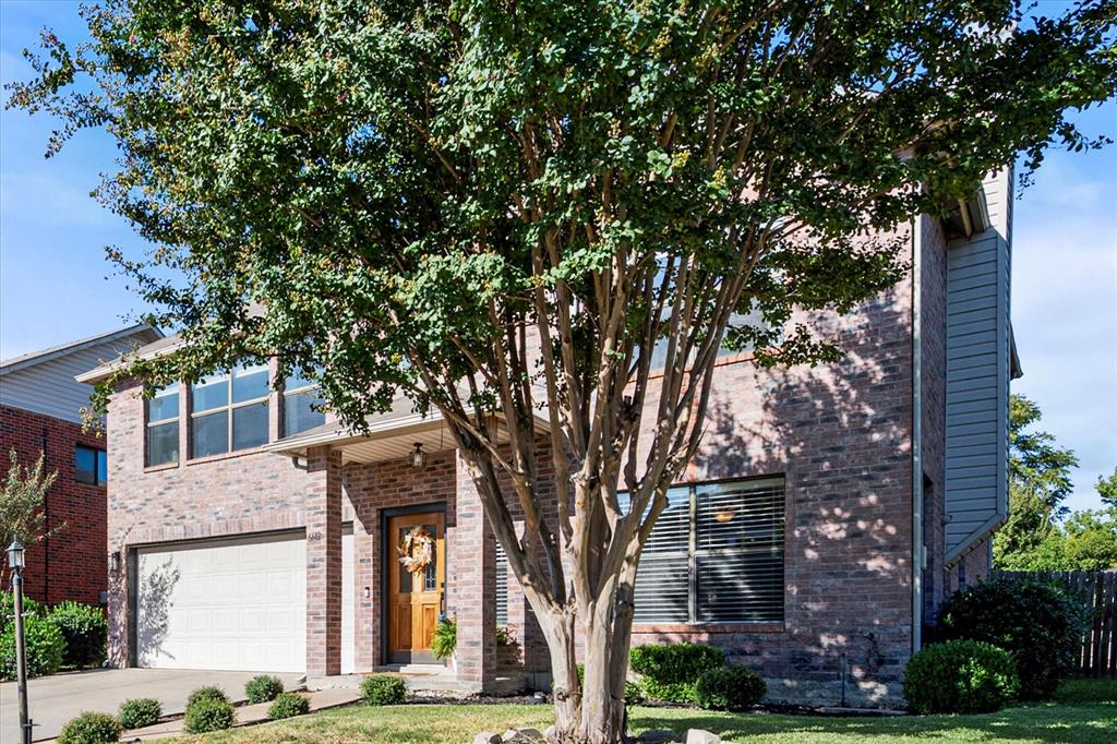 front view of a house with a tree