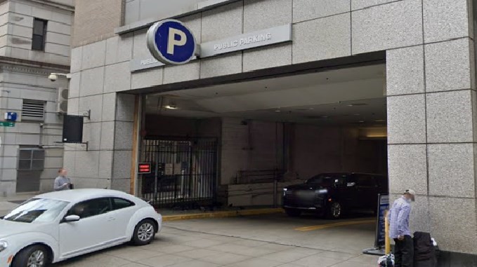 a car parked in front of a building