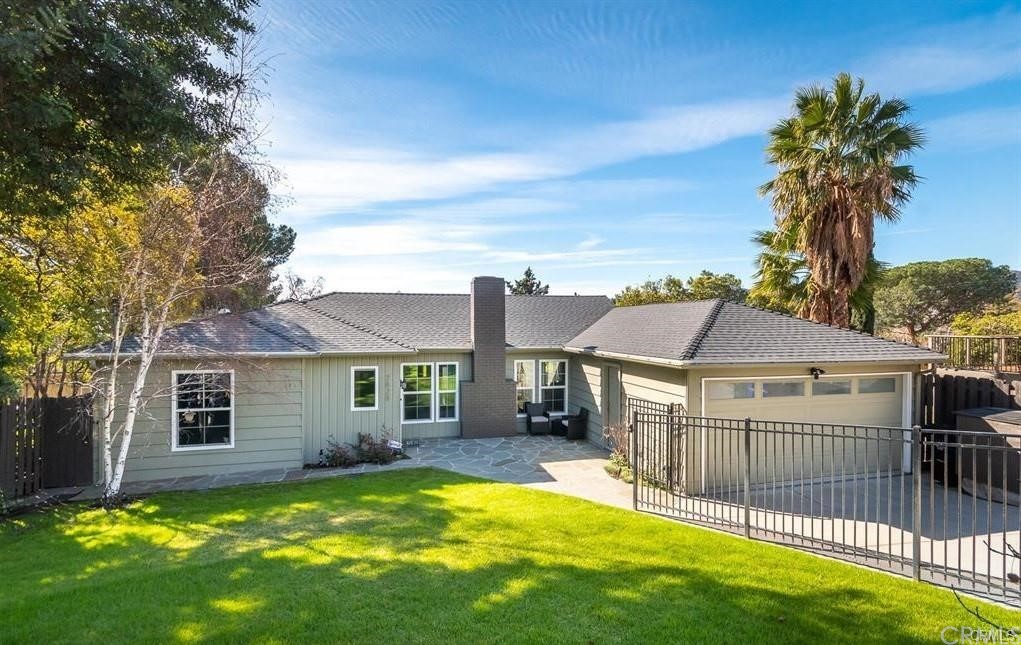 a view of a house with a swimming pool and a yard