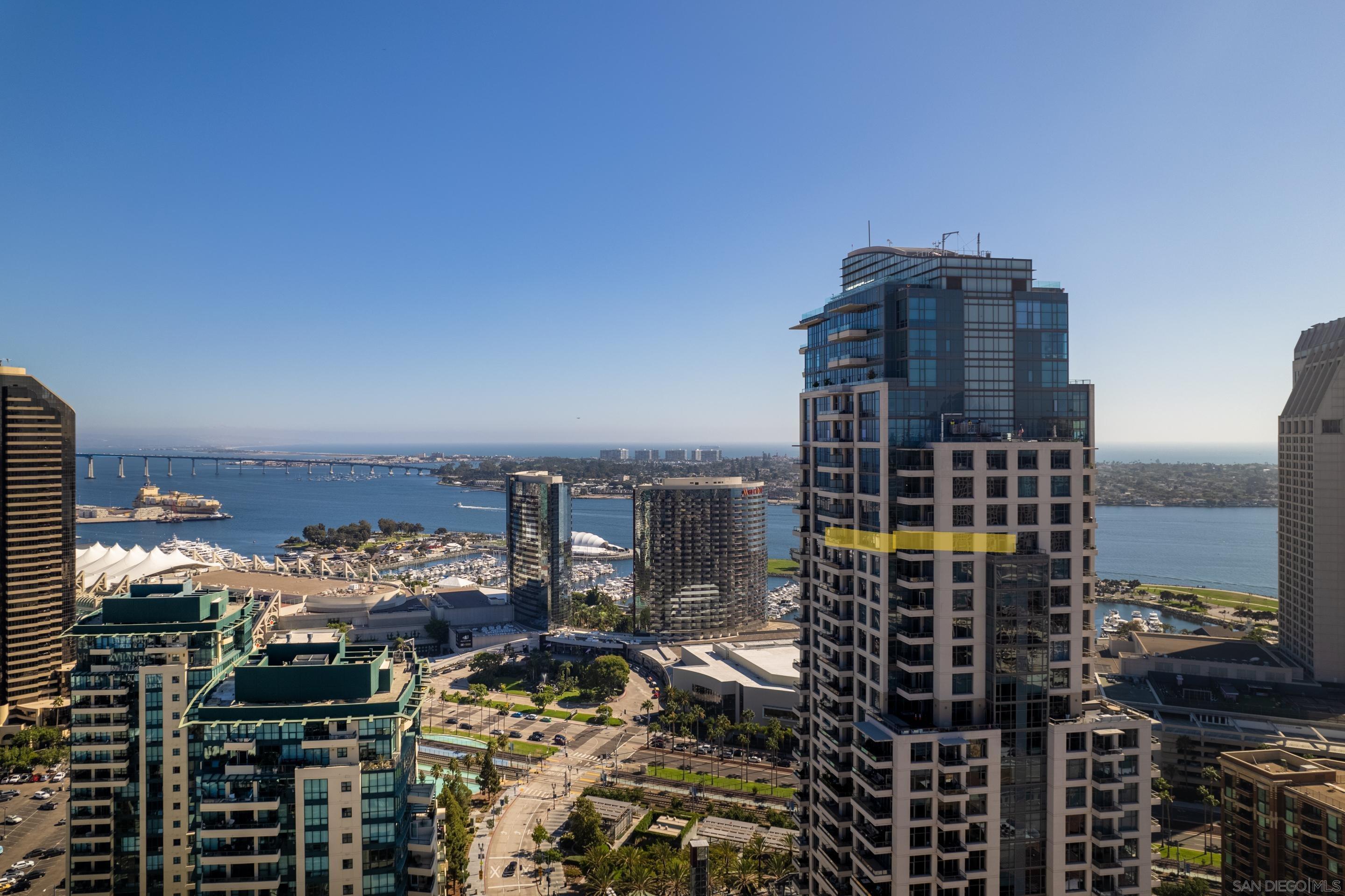 a city view with tall buildings