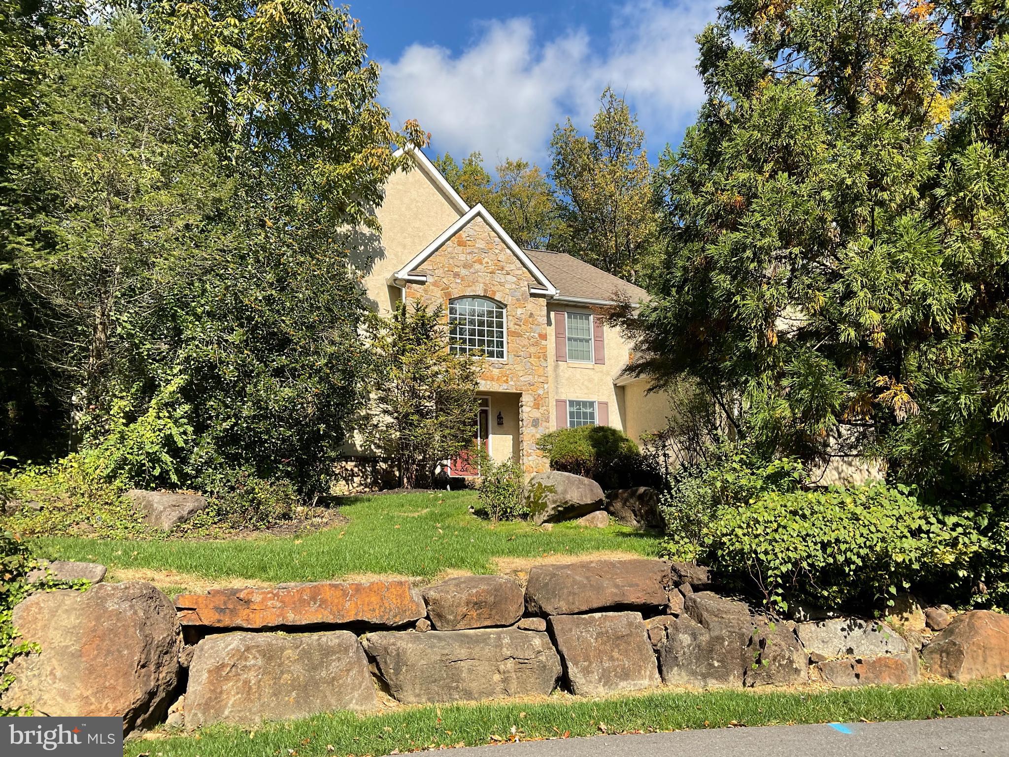 a view of backyard of house with green space