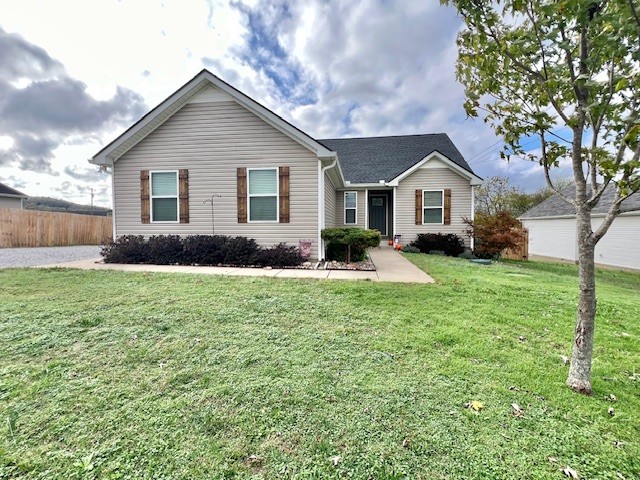 a front view of house with yard and green space