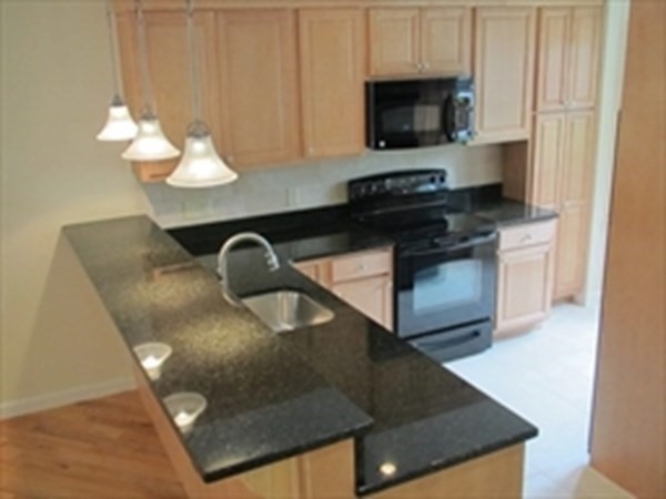 a kitchen with a sink a microwave a stove and cabinets