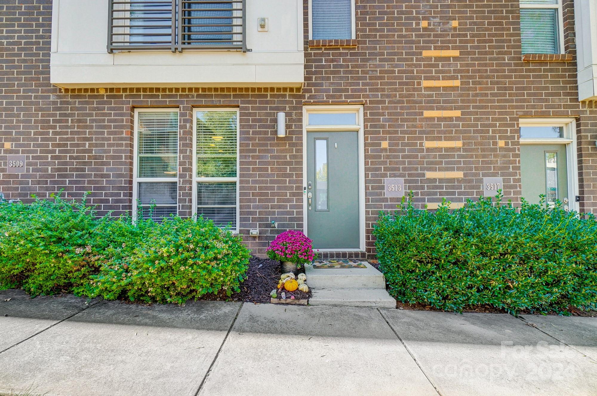 a view of a house with potted plants