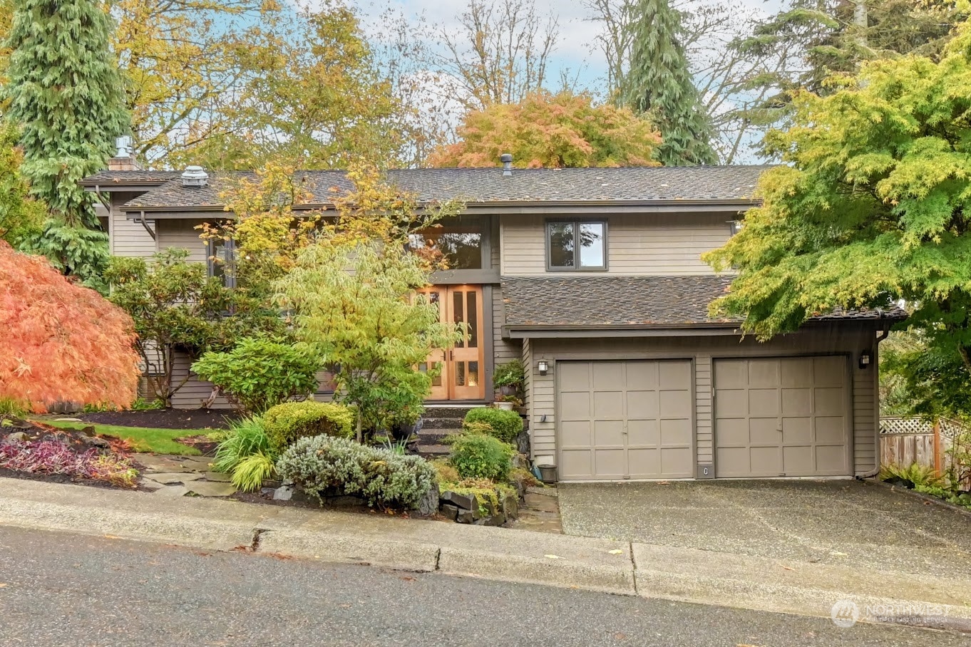 front view of a house with a garage