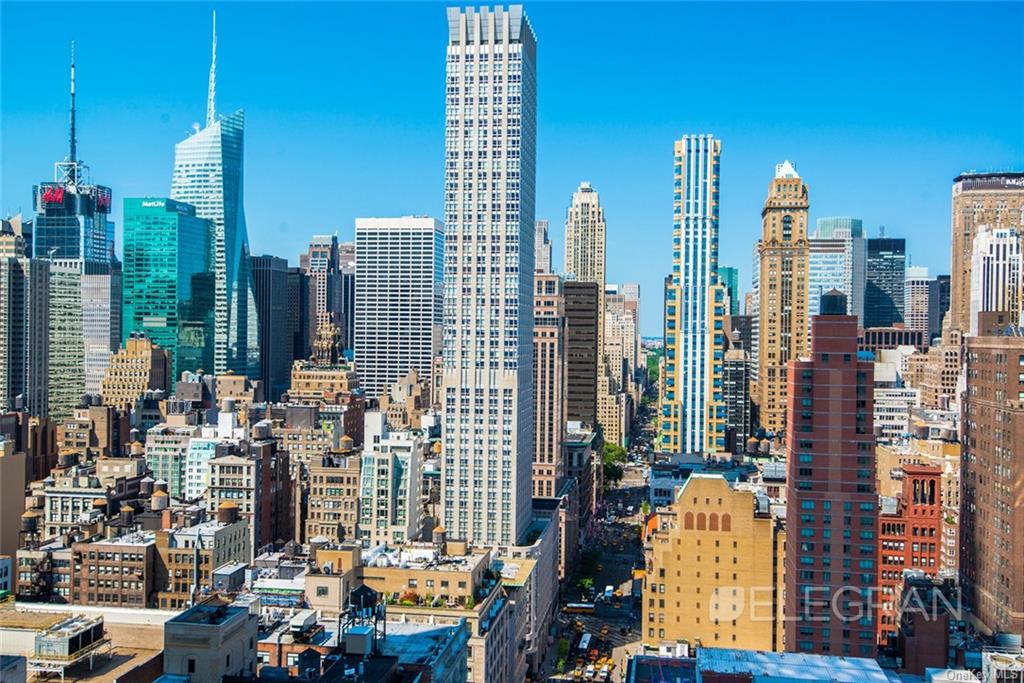 a city view with tall buildings