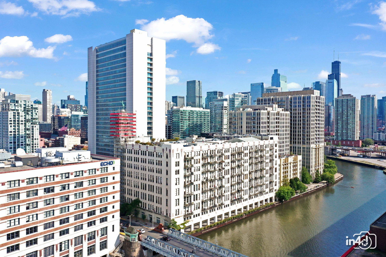 a city view with tall buildings