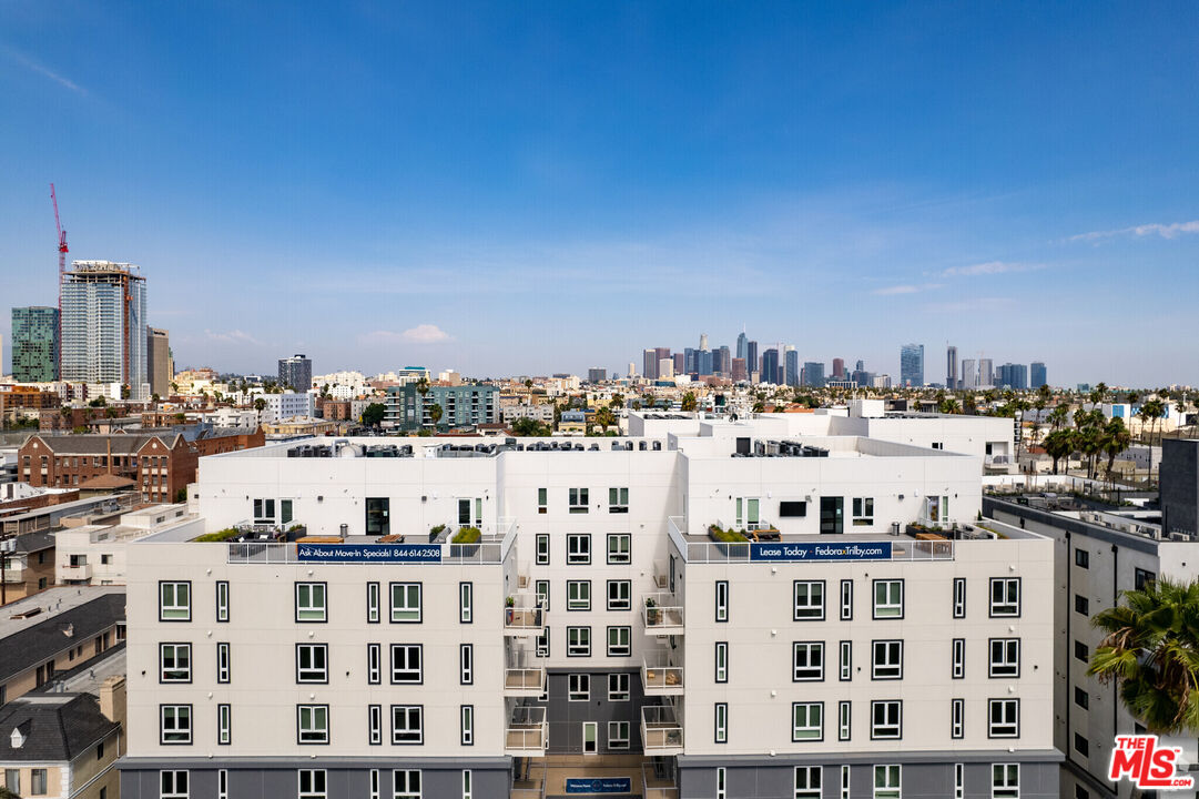 a city view with tall buildings