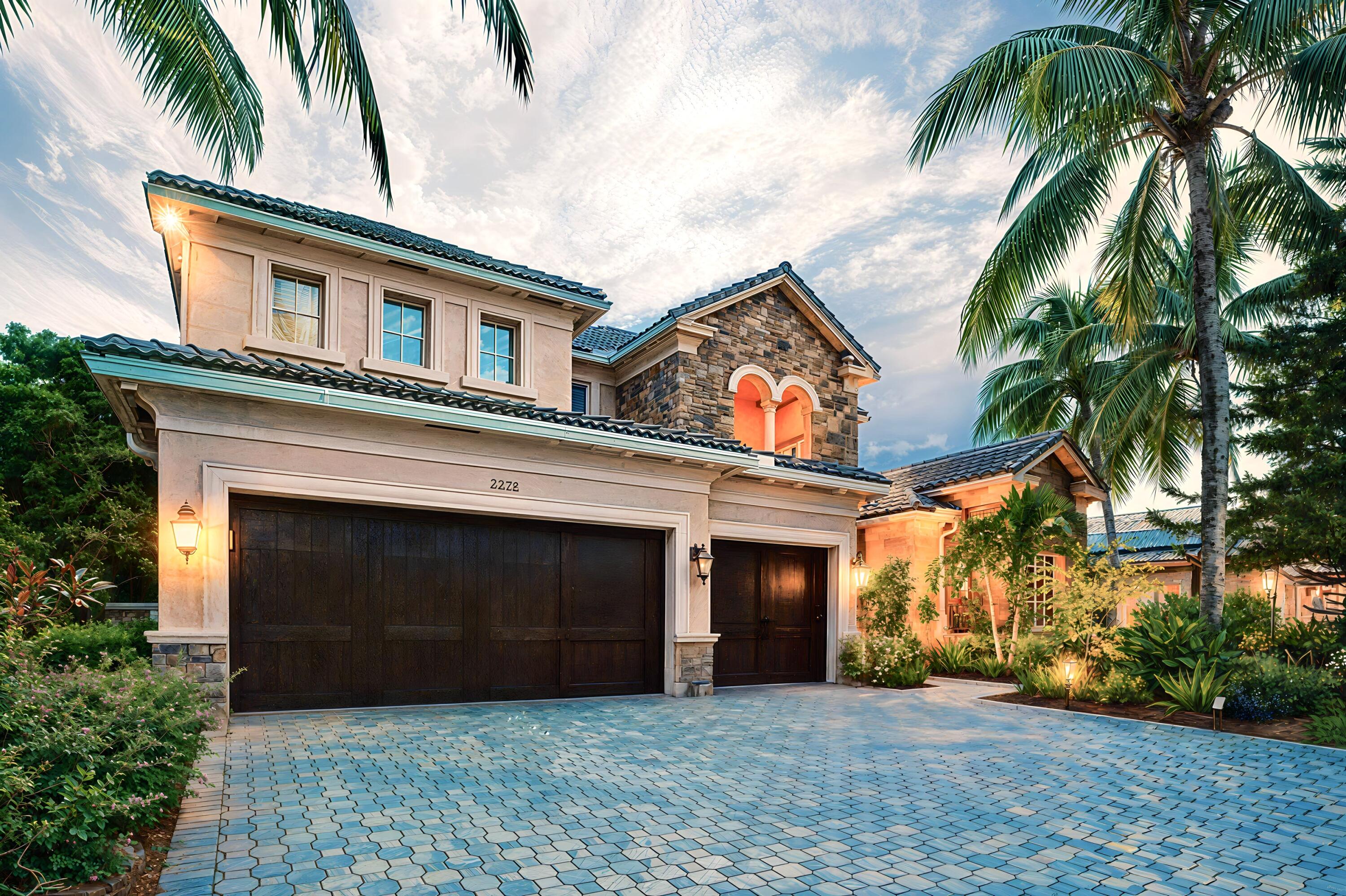 a front view of a house with yard and parking