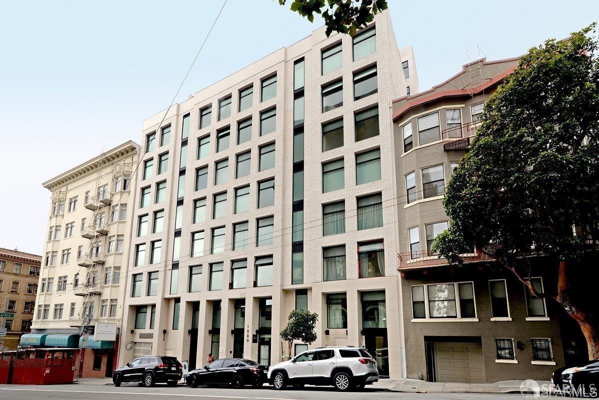 a front view of a building with a street