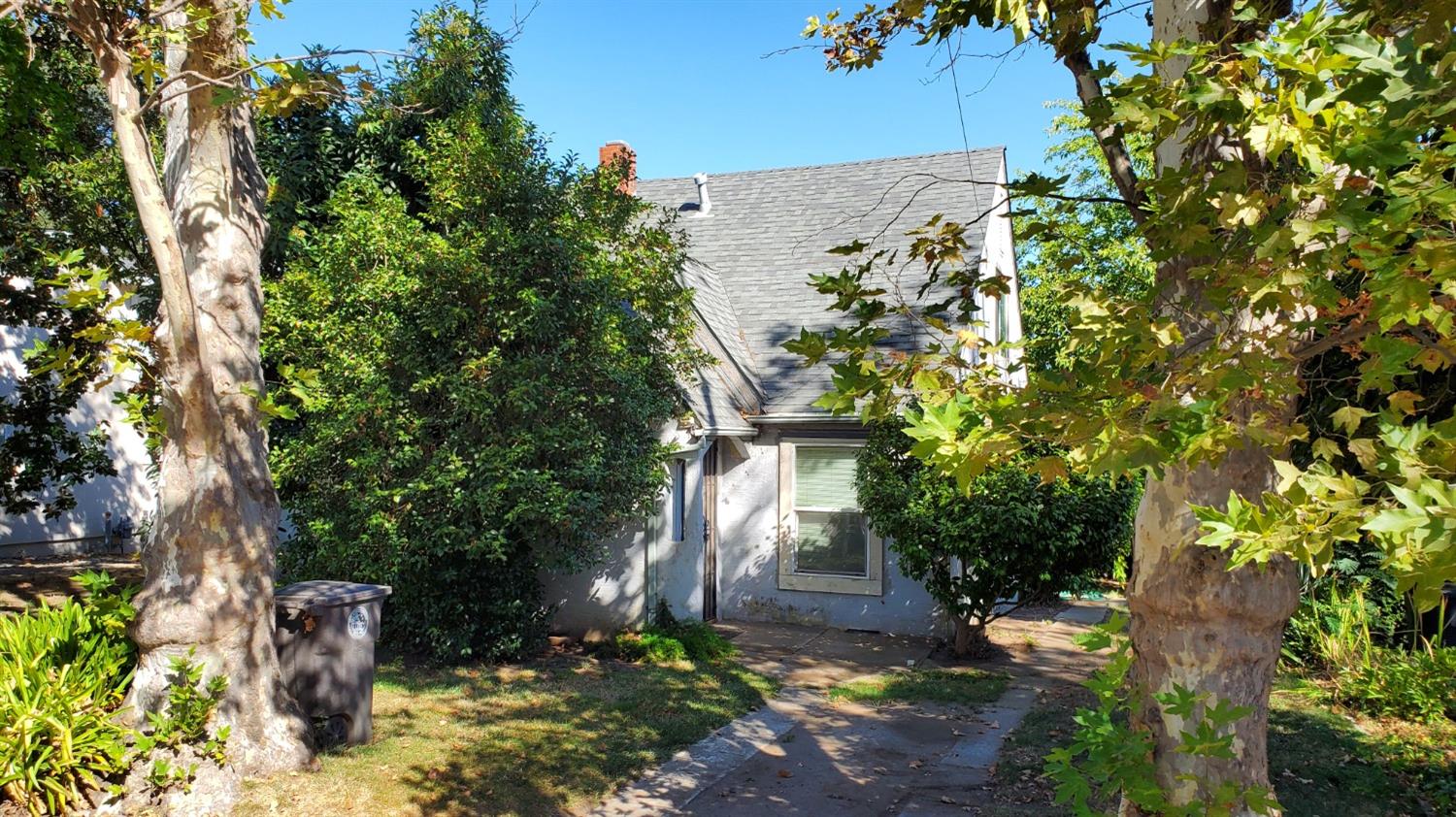 front view of a house with a tree