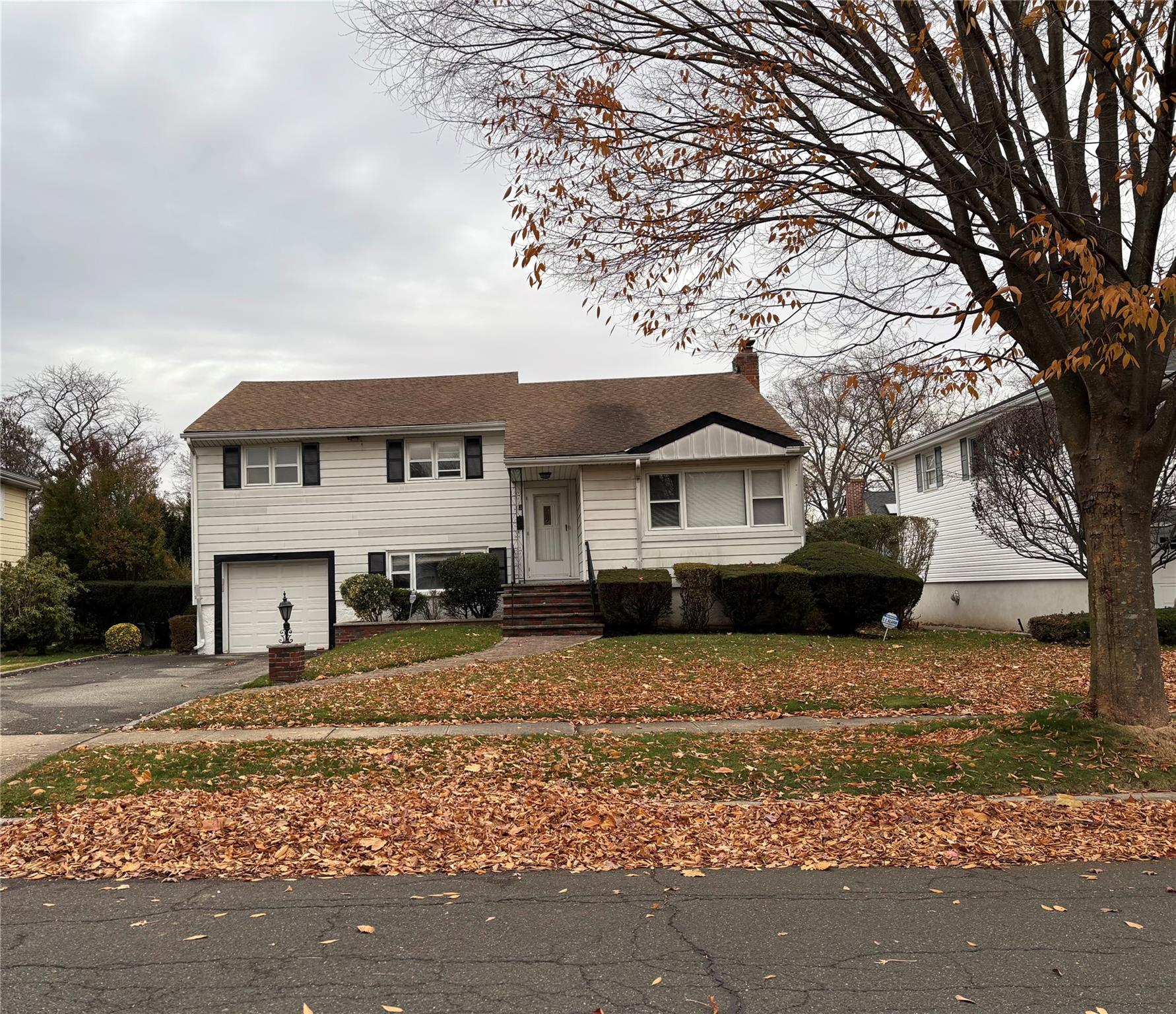 View of front facade with a front yard and a garage