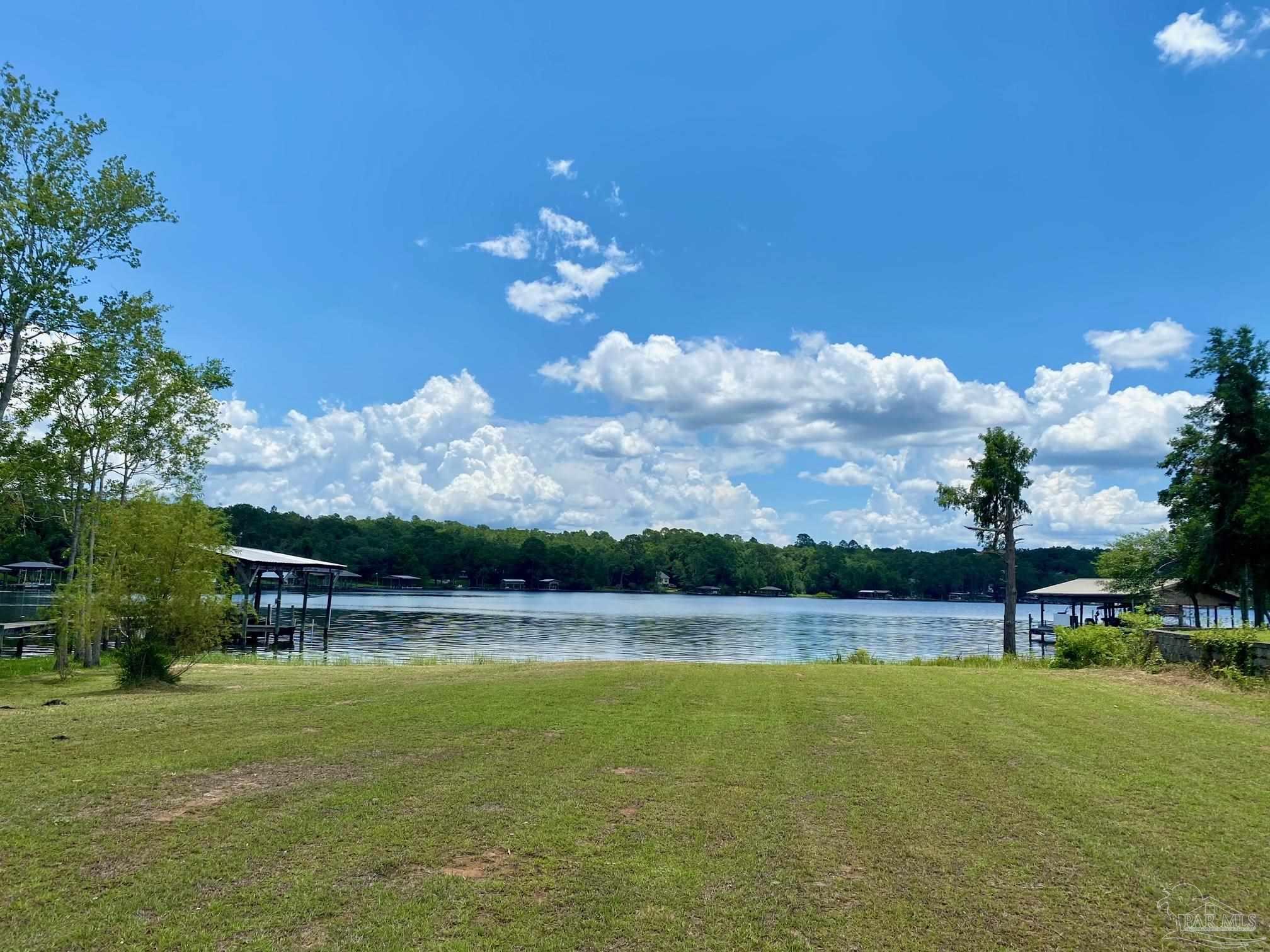 a view of a lake with houses