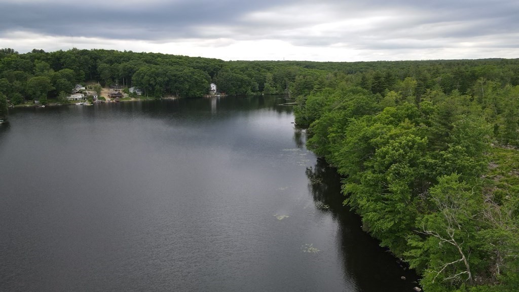 a view of a lake with a mountain in the background