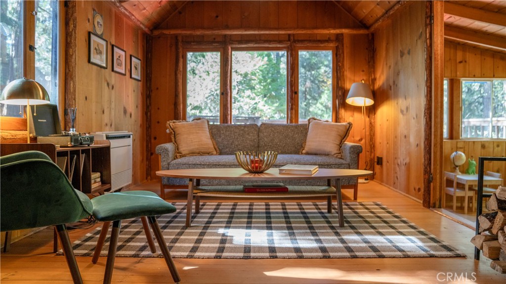 a living room with a couch and a table