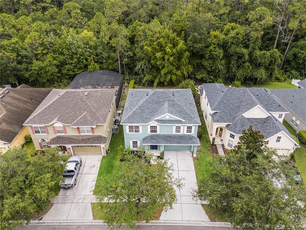 an aerial view of a house