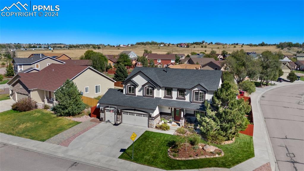 an aerial view of a house