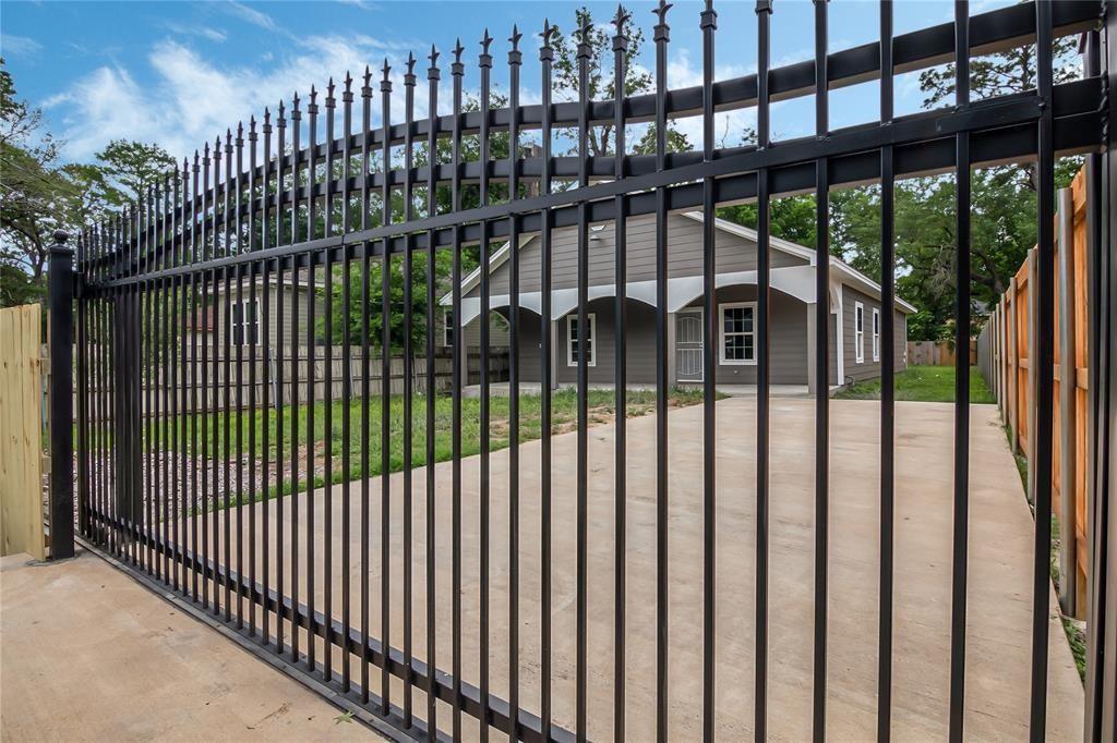 a view of a black gate