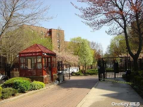 a view of a building with a street