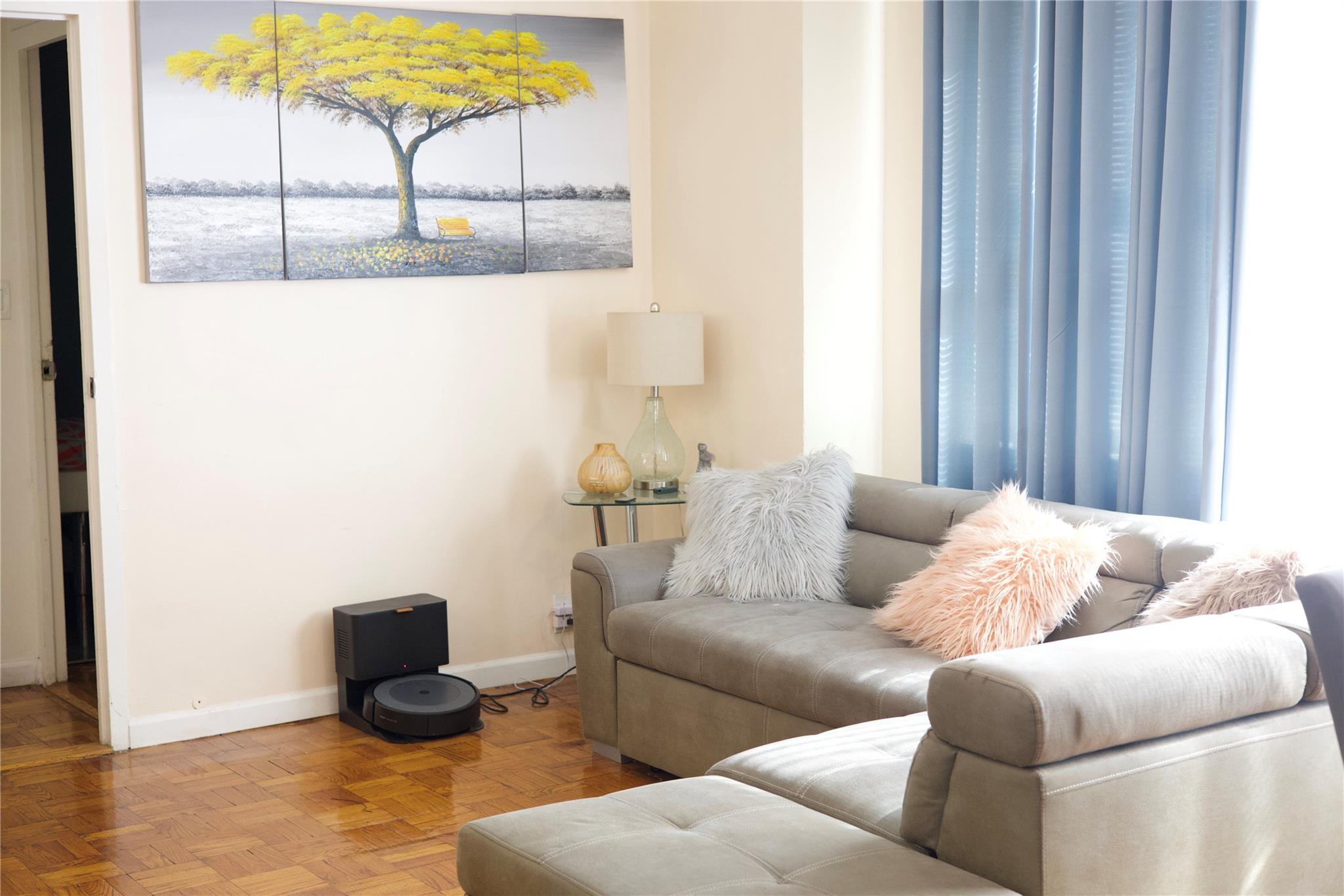 Living room featuring parquet floors