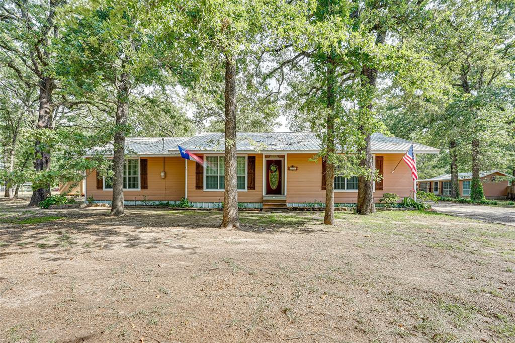 a view of a house with a yard and large tree