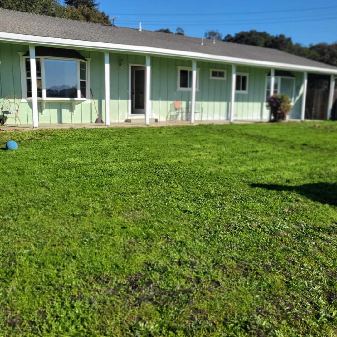 a front view of a house with a garden