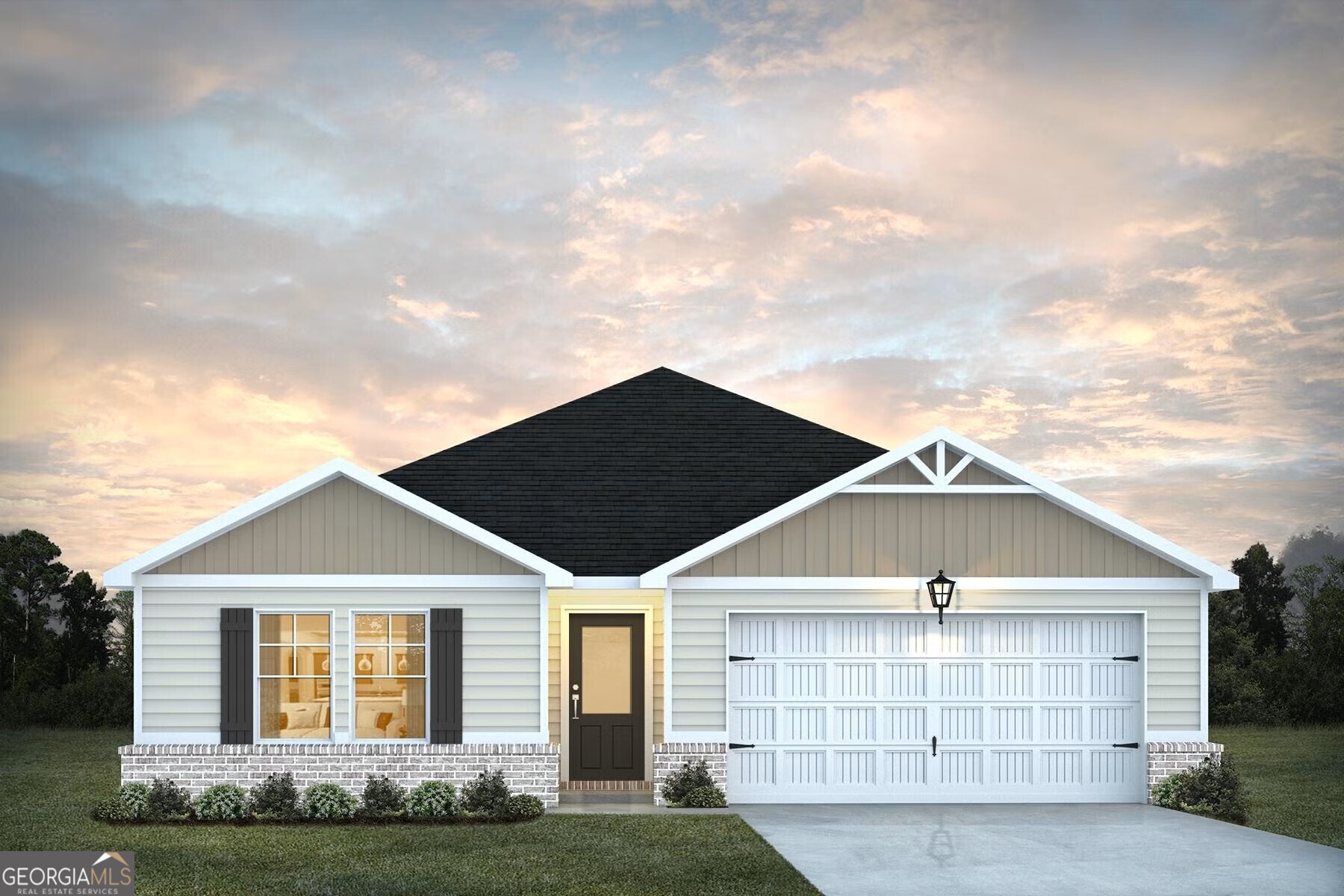 front view of a house with a garden