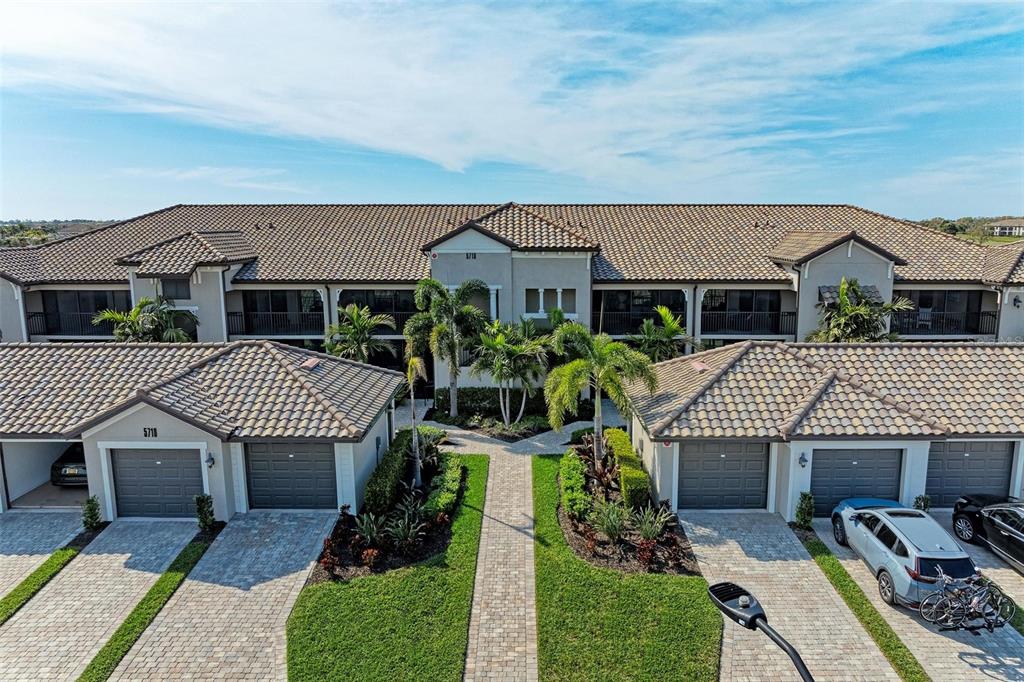 an aerial view of a house roof deck