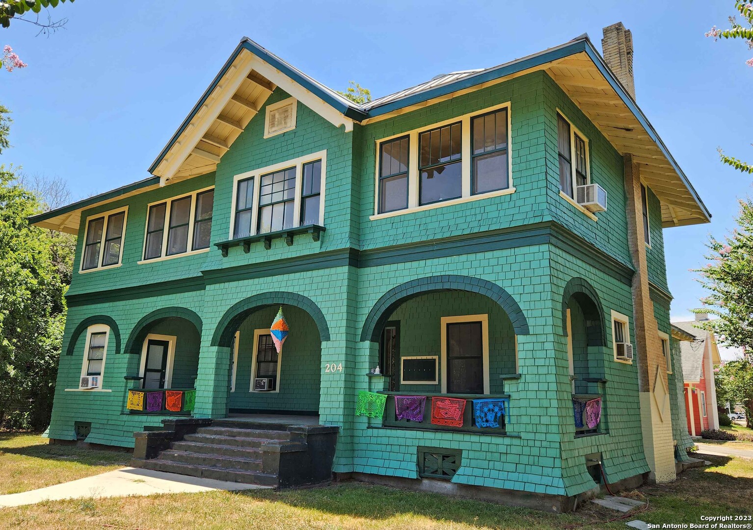 a front view of multiple houses