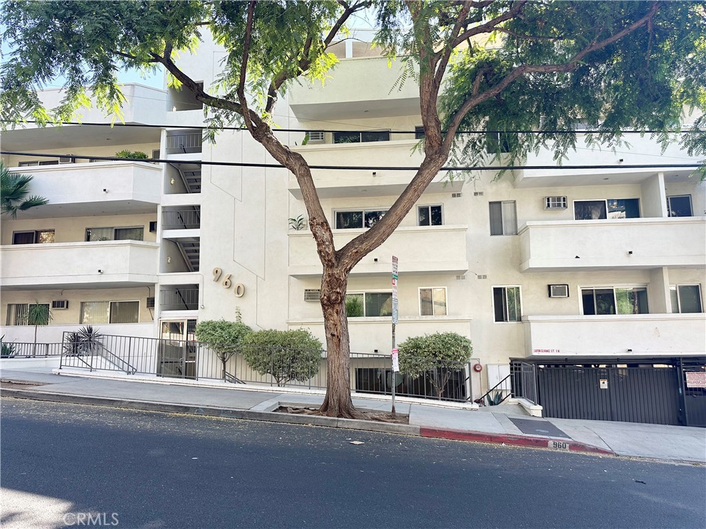 front view of a building with a street